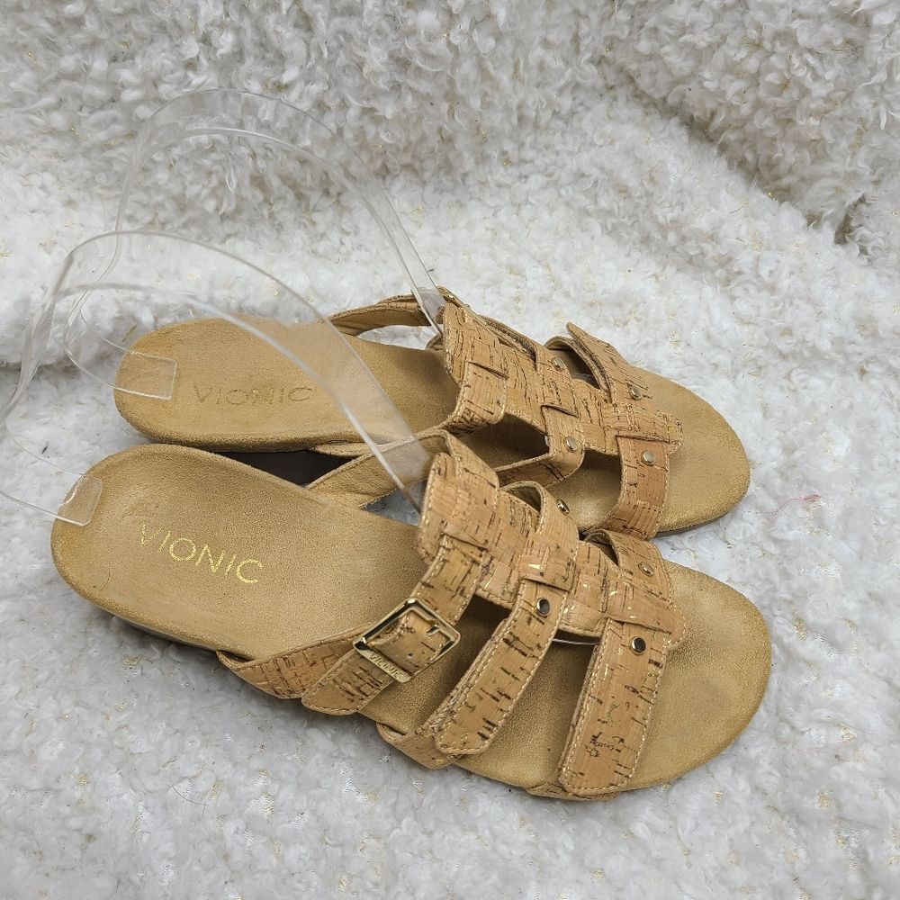 Vionic Park Radia Wedge Sandal Orthoheel cork tan sz 7 - Picture 2 of 7